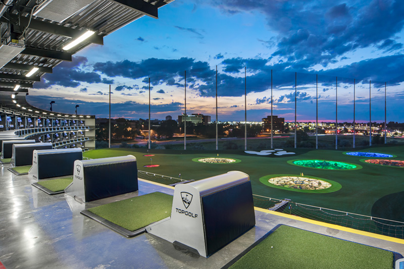 topgolf bays with sunset